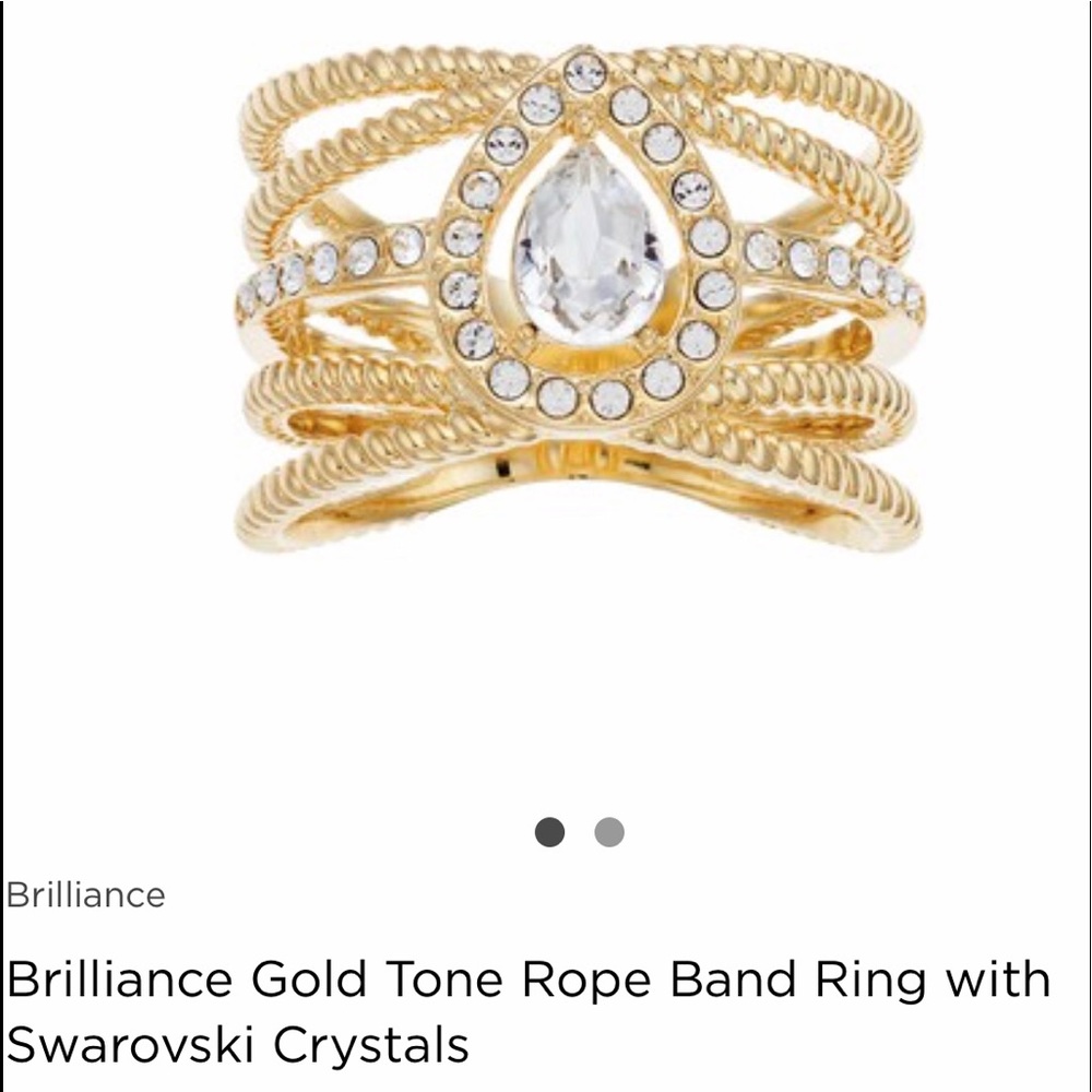 Gold Tone Rope Band Ring with Swarovski Crystals